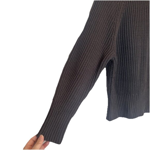 Ann Taylor Womens Gray Mock Neck Sweater Sz M Fisherman Cable Classic Preppy - Picture 3 of 9